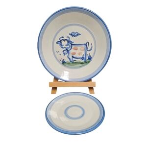 M.A. Hadley Stoneware 11"  Platter and  8 " Lunch Plate - Country Cow -Signed!